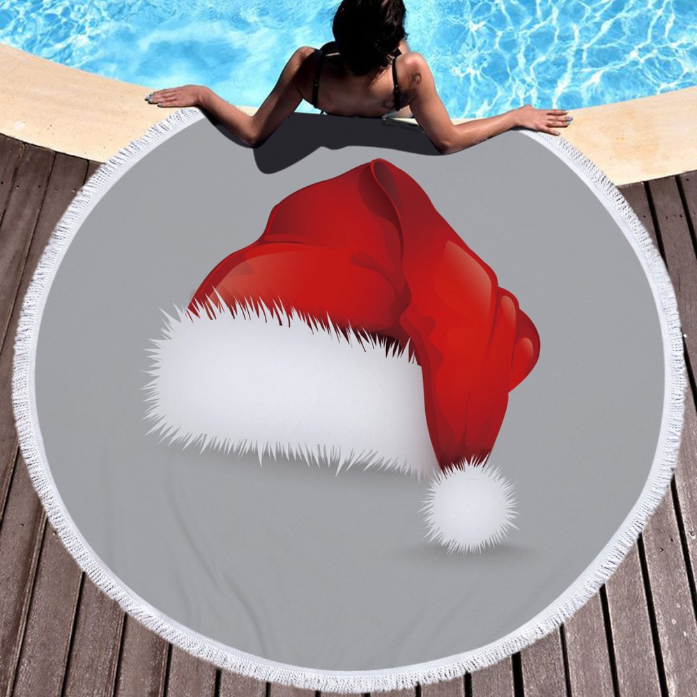 60" Dia Microfiber Round Large Beach Towel for Christmas w/Tassel/Fringe Custom Printed 60" Dia Microfiber Round Large Beach Towel for Christmas w/Tassel/Fringe Custom Printed