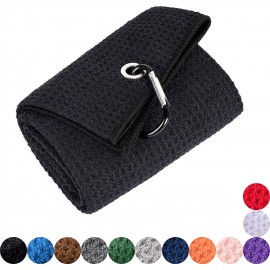 Custom Imprinted Microfiber Waffle Trifold Golf Towel With Carabiner
