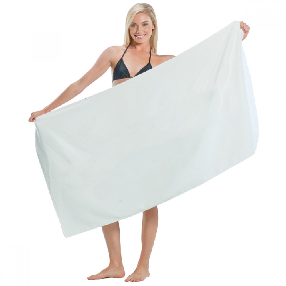 Made in the USA Velour Beach Towel (White Towel, Embroidered) Logo Branded Made in the USA Velour Beach Towel (White Towel, Embroidered) Logo Branded