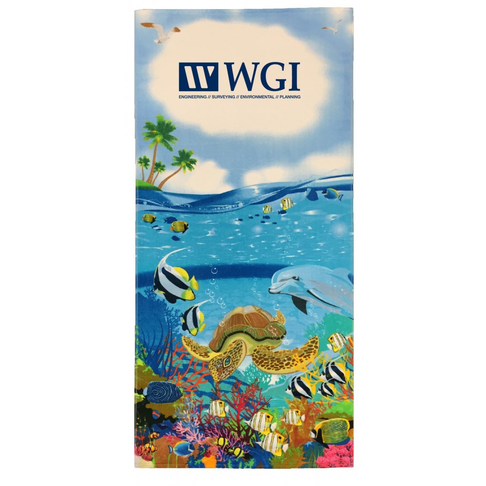 Custom Imprinted 30" x 60", 11 lb, Terry Velour Stock Design Sea Life Beach Towel (Screen Print)