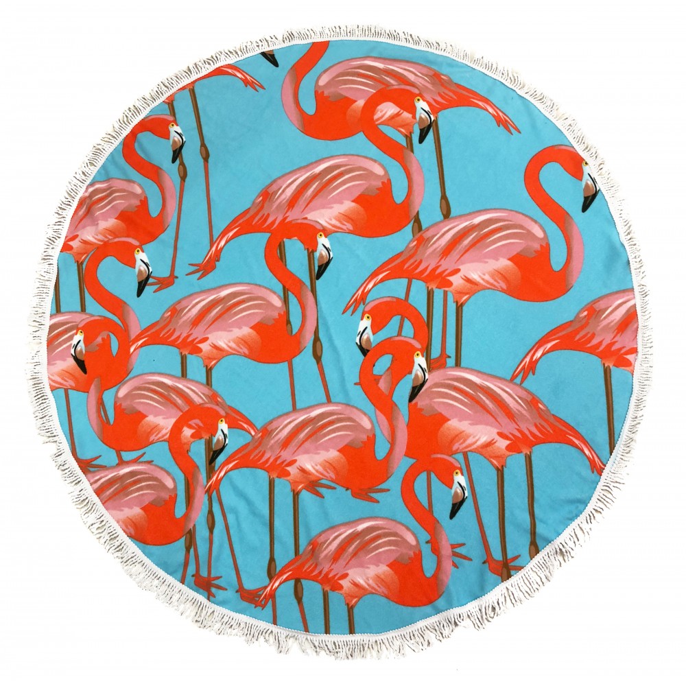 Custom Imprinted Full Color Sublimated Microfiber Round Beach Towel With Fringe Trim Custom Imprinted Full Color Sublimated Microfiber Round Beach Towel With Fringe Trim