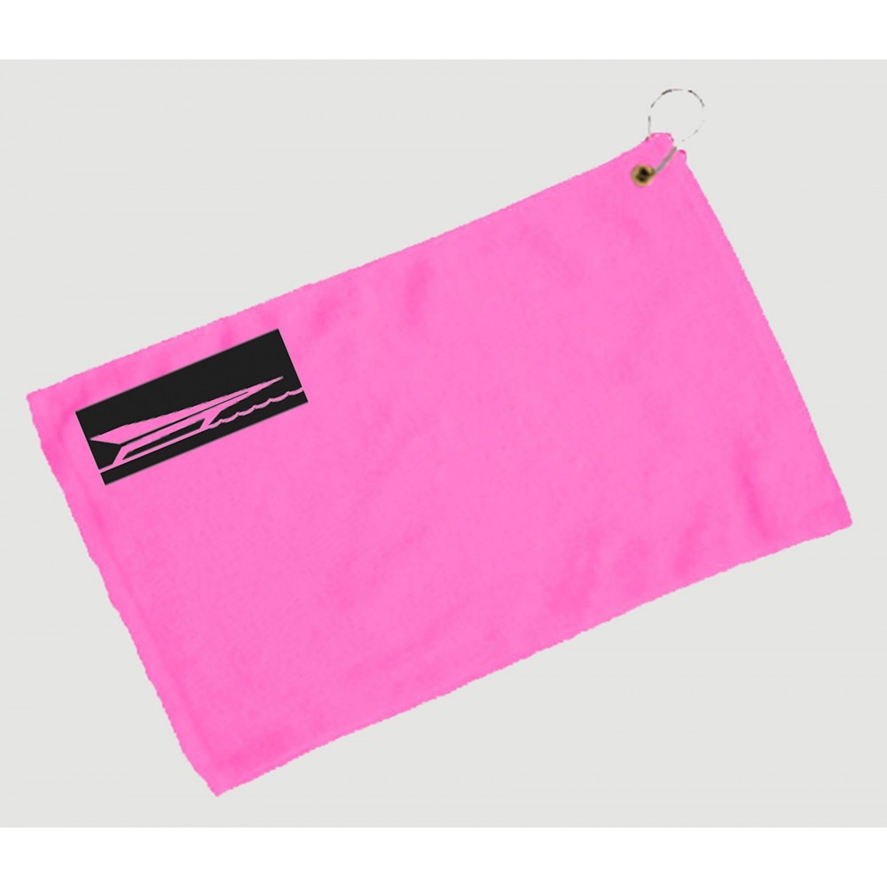 Fingertip Towel Hemmed and Grommetted 11x18 - Hot Pink (Imprinted) Custom Printed Fingertip Towel Hemmed and Grommetted 11x18 - Hot Pink (Imprinted) Custom Printed