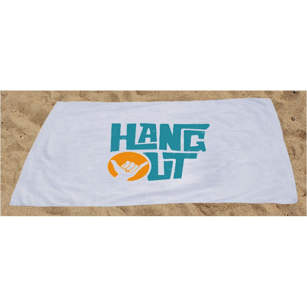 Velour Beach Towel White -- 1 Color Large Imprint-- 28"X58" Custom Imprinted Velour Beach Towel White -- 1 Color Large Imprint-- 28"X58" Custom Imprinted