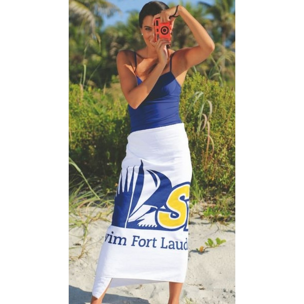 Custom Embroidered Diamond Collection White Beach Towel (Embroidery)