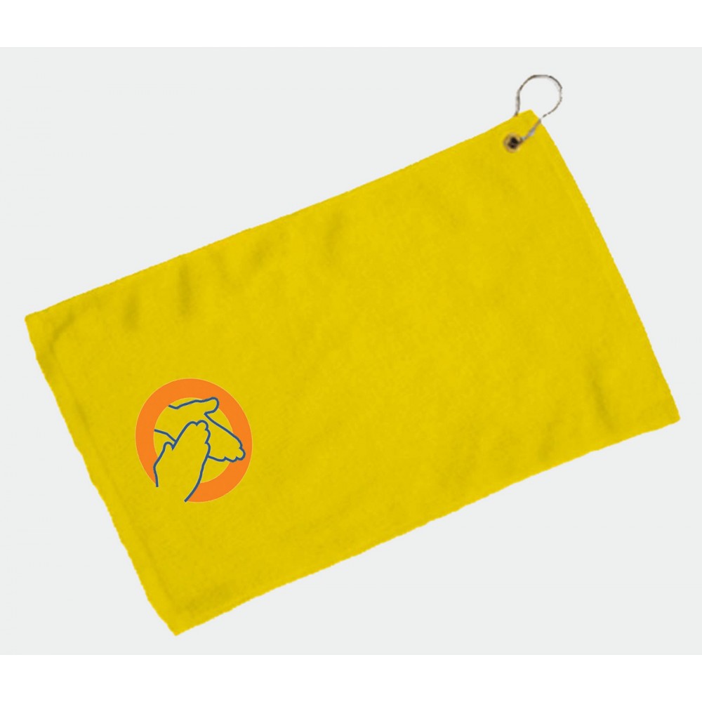 Fingertip Towel Hemmed and Grommetted 11x18 - Yellow (Imprinted) Custom Imprinted Fingertip Towel Hemmed and Grommetted 11x18 - Yellow (Imprinted) Custom Imprinted
