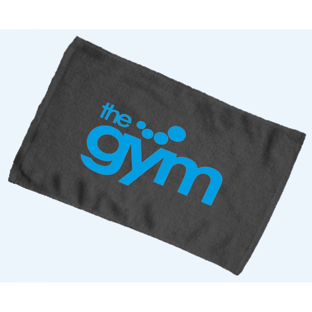 Budget Rally Terry Towel Hemmed 11x18 - Black (Imprinted) Logo Branded Budget Rally Terry Towel Hemmed 11x18 - Black (Imprinted) Logo Branded