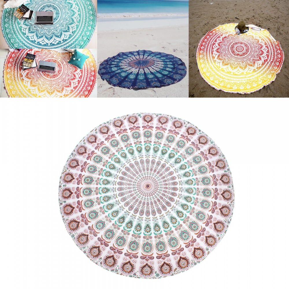 Full Color Printed Tassel Round Beach Towel Custom Printed Full Color Printed Tassel Round Beach Towel Custom Printed