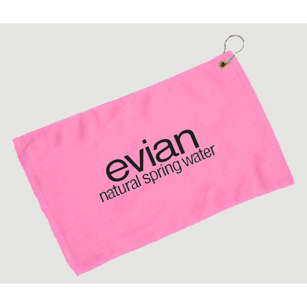 Fingertip Towel Hemmed and Grommetted 11x18 - Azalea Pink (Imprinted) Logo Branded Fingertip Towel Hemmed and Grommetted 11x18 - Azalea Pink (Imprinted) Logo Branded