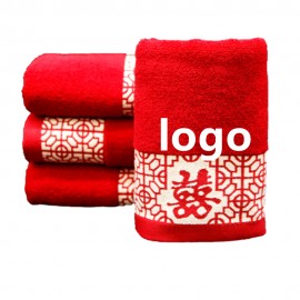 Custom Embroidered Wedding Theme Red Hand Towel