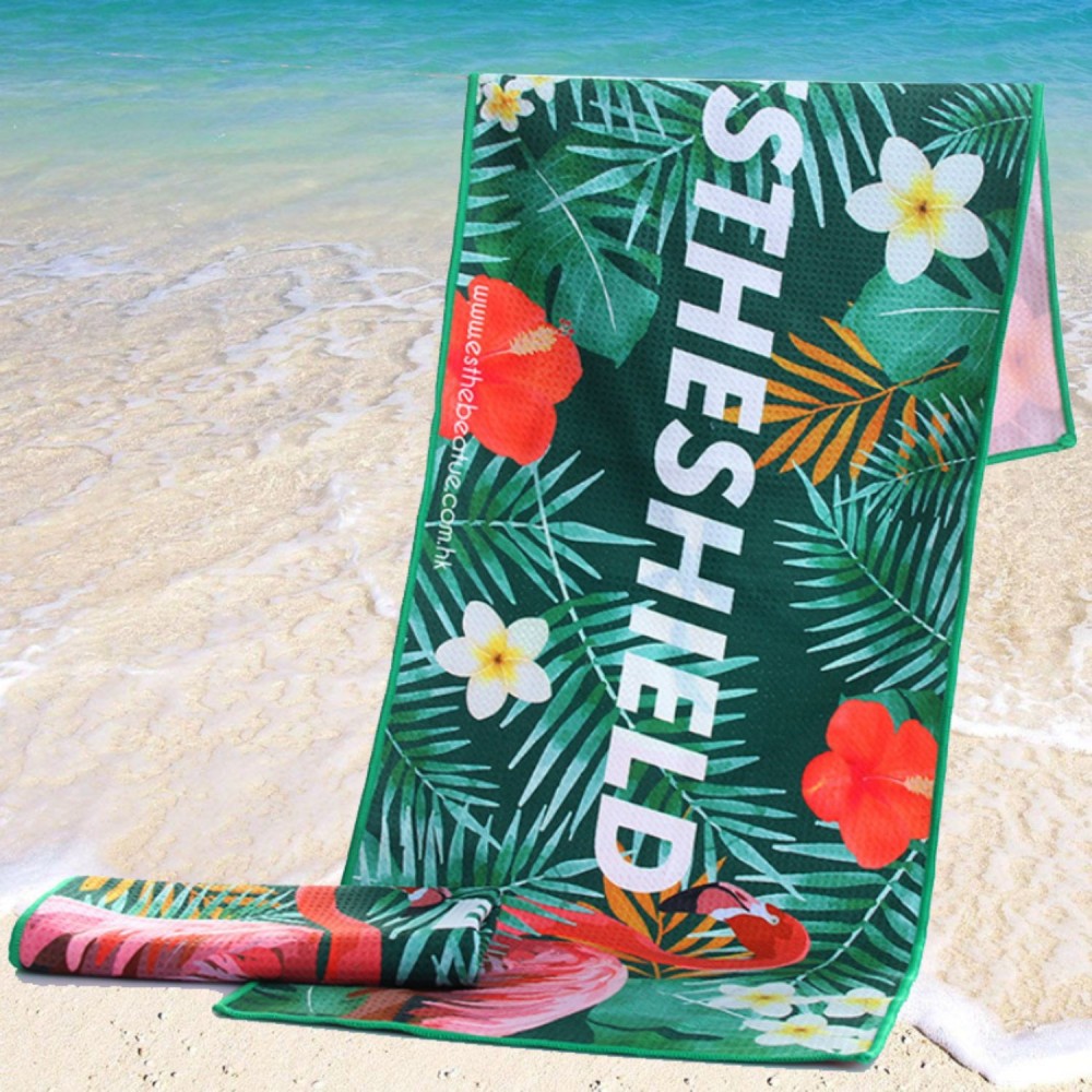 25"x 50" Sublimated Sand Proof Waffle Microfiber Beach Towel with Logo