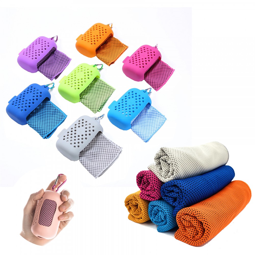 Logo Branded Cooling Towel with Silicone Storage Bag