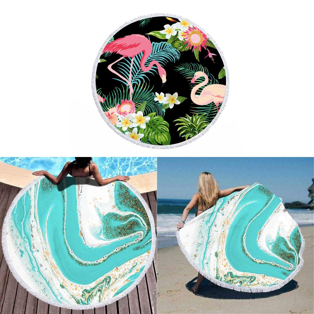 Custom Imprinted 60" Microfiber Round Beach Towel With Tassel Custom Imprinted 60" Microfiber Round Beach Towel With Tassel