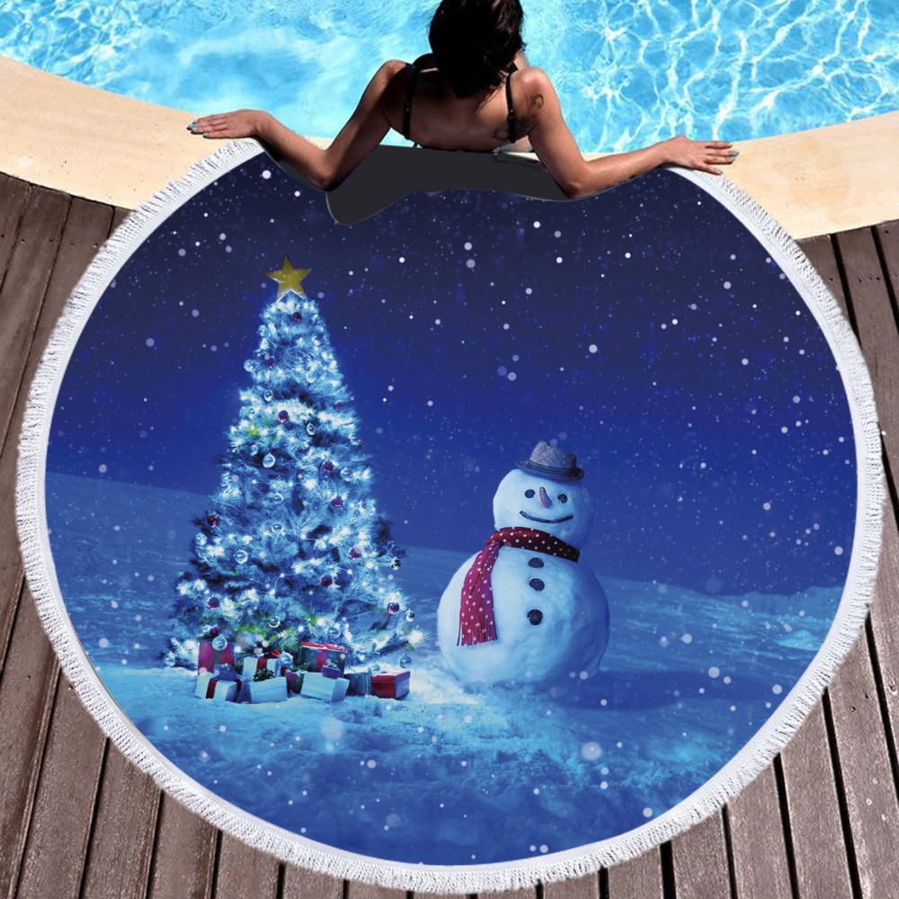 60" Dia Microfiber Round Large Beach Towel for Christmas w/Tassel/Fringe Logo Branded 60" Dia Microfiber Round Large Beach Towel for Christmas w/Tassel/Fringe Logo Branded