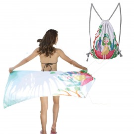 2-In-1 Microfiber Beach Towel & Drawstring Bag Logo Branded