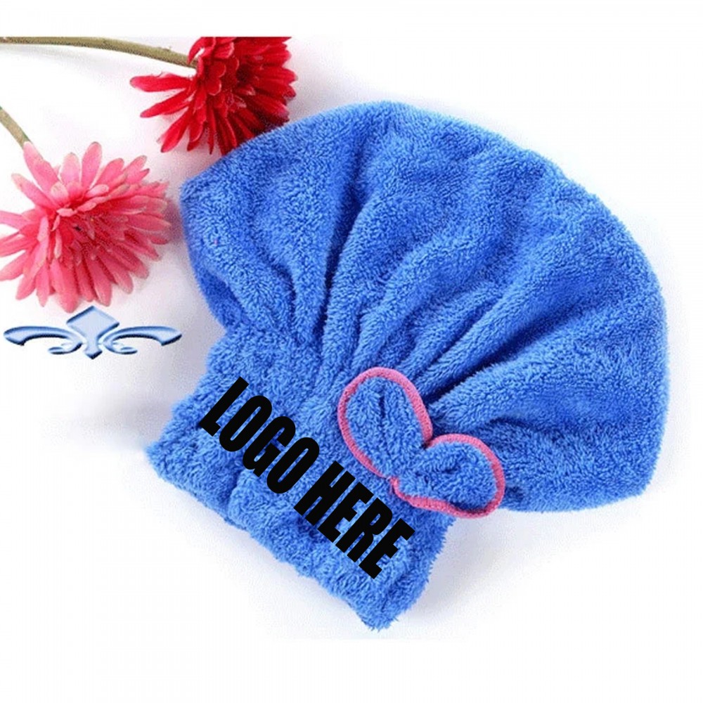 Quick Dry Hair Cap Towel With Bowknot Custom Printed