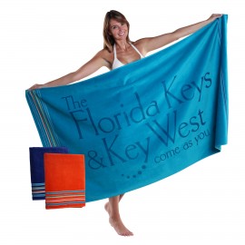 40" x 70", 24 lb., Siesta Stripe, Color Velour Beach Towel (Screen Print) Logo Branded