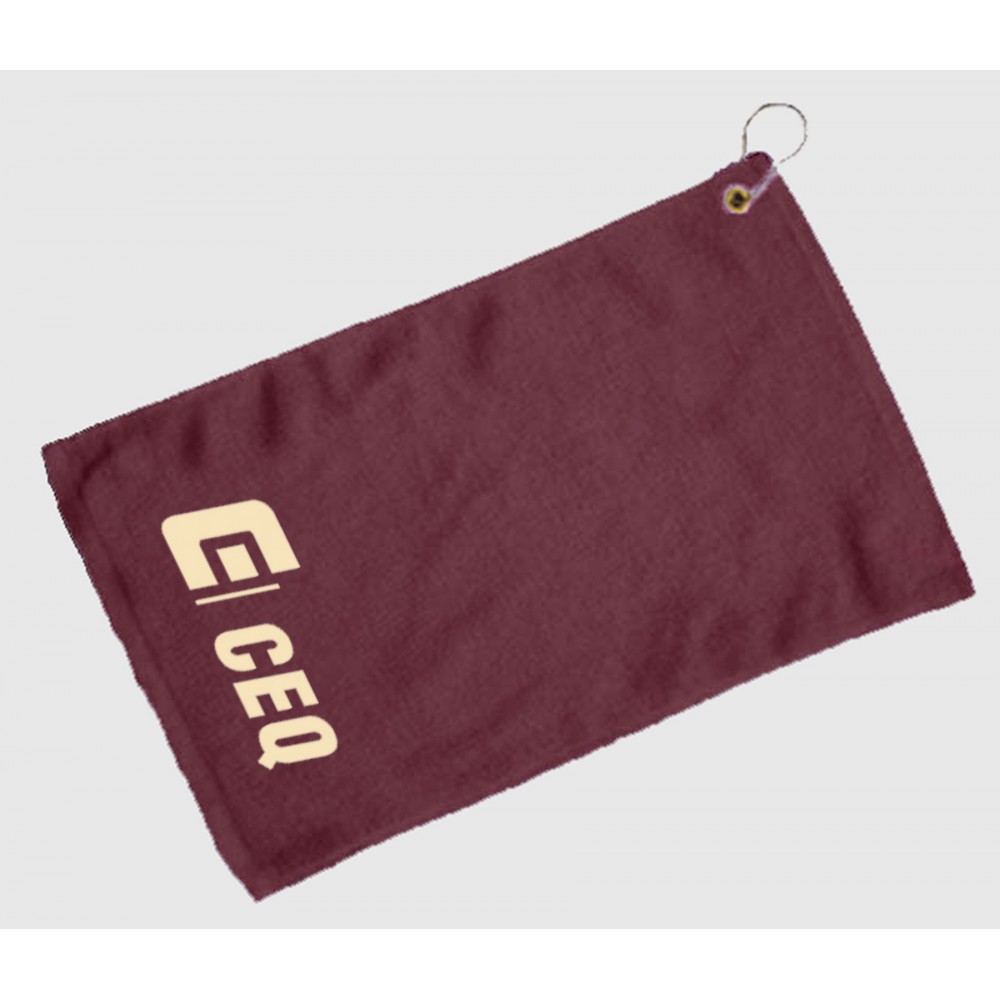 Fingertip Towel Hemmed and Grommetted 11x18 - Maroon (Imprinted) Custom Printed Fingertip Towel Hemmed and Grommetted 11x18 - Maroon (Imprinted) Custom Printed