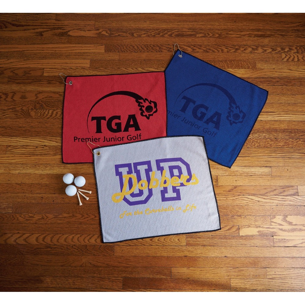 Logo Branded Microfiber Waffle Small Golf Towel (Pro Vision Sublimated)