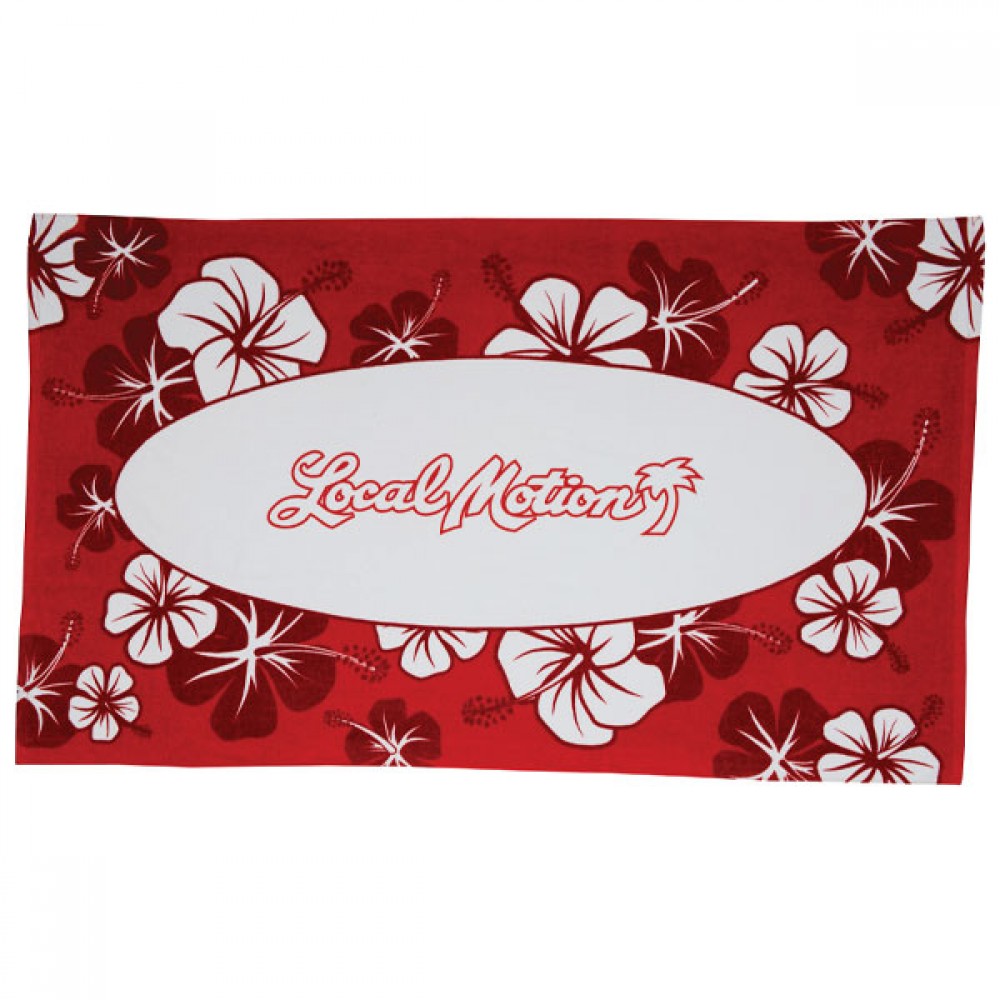 Logo Branded Red Hibiscus Stock Design Beach Towel