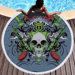 Custom Embroidered 60" Dia Microfiber Skull Round Large Beach Towel for Halloween w/Tassel/Fringe