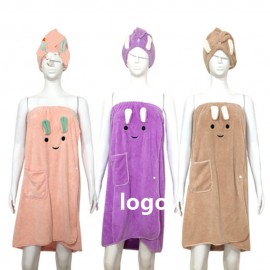 Adjustable Coral Fleece Bath Rope Hair Towel Set Custom Imprinted  Adjustable Coral Fleece Bath Rope Hair Towel Set Custom Imprinted