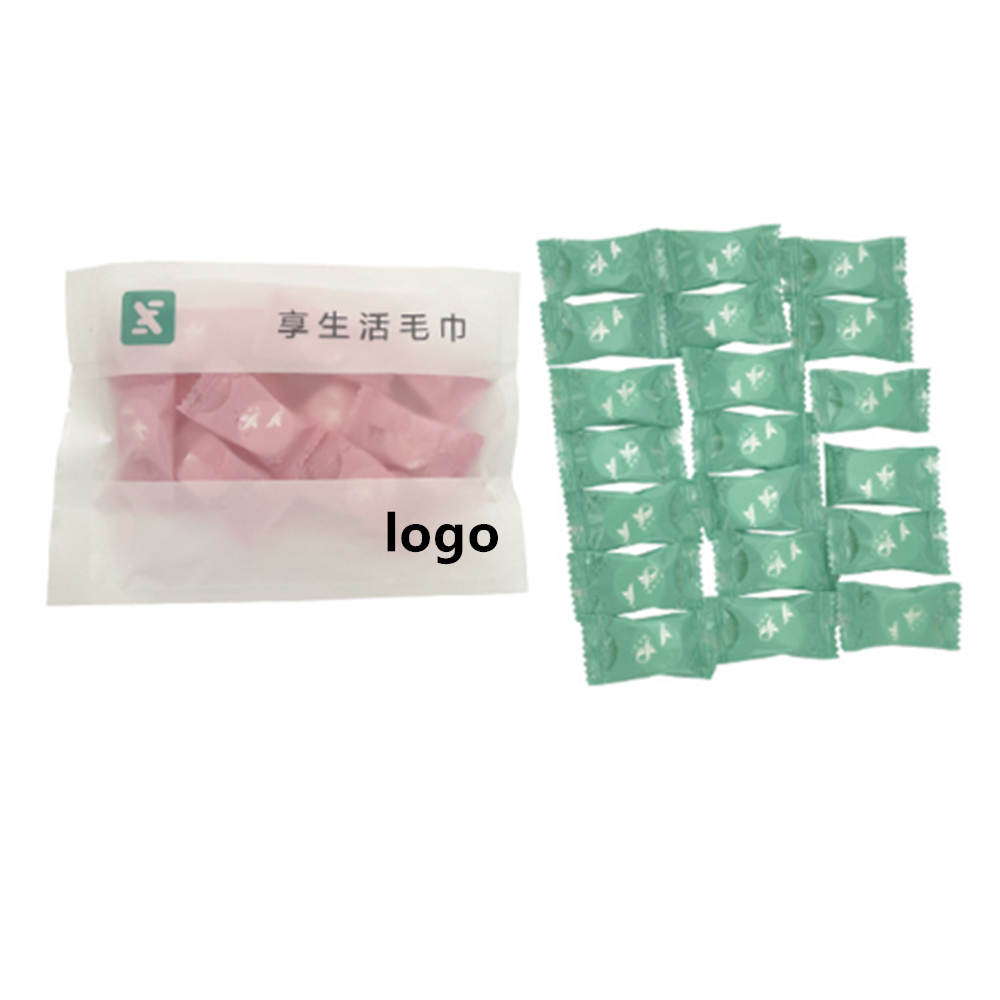 Candy Shaped Compressed Cotton Towel Pack Custom Printed