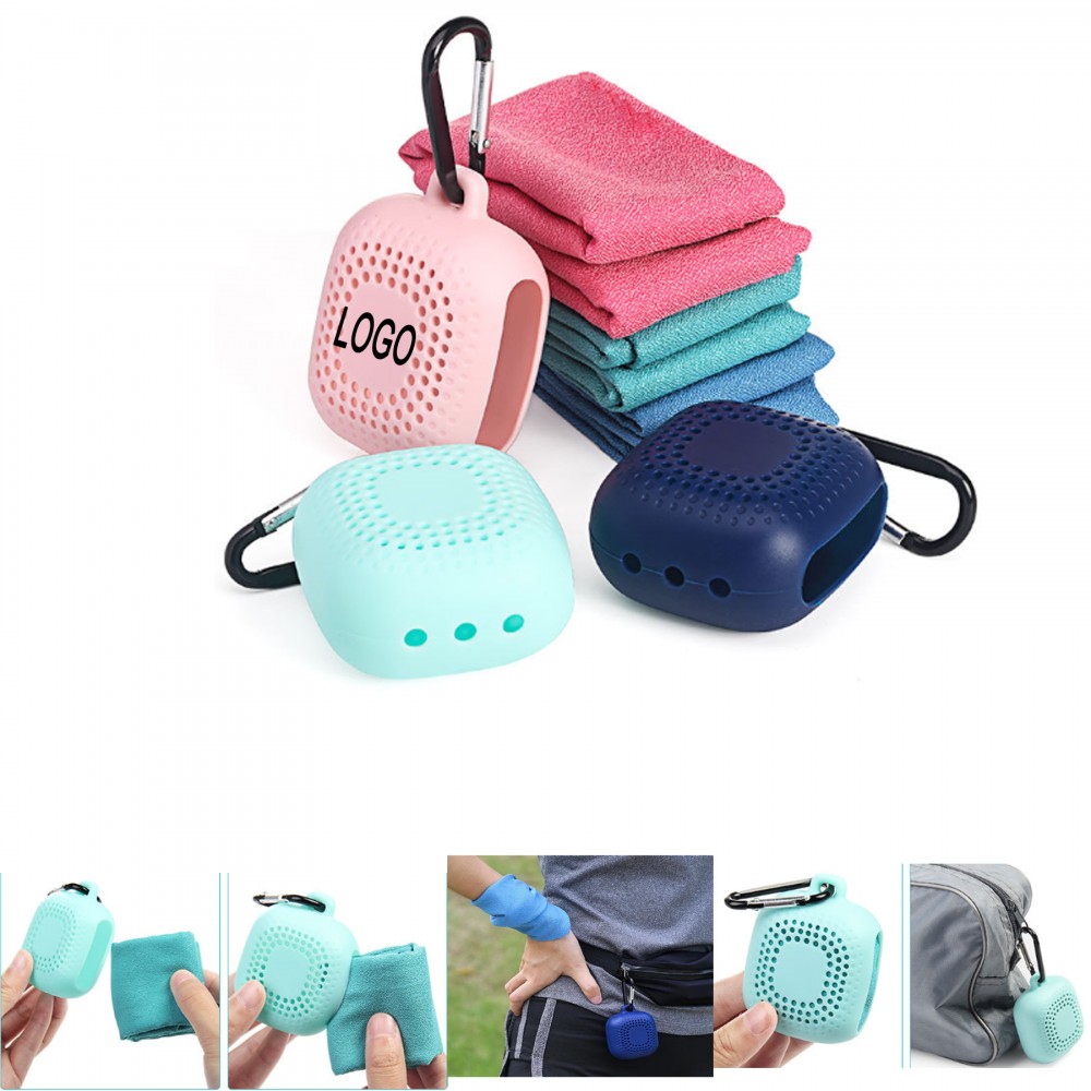 Custom Embroidered Microfiber Sports Cooling Towel w/ Silicone Case Custom Embroidered Microfiber Sports Cooling Towel w/ Silicone Case