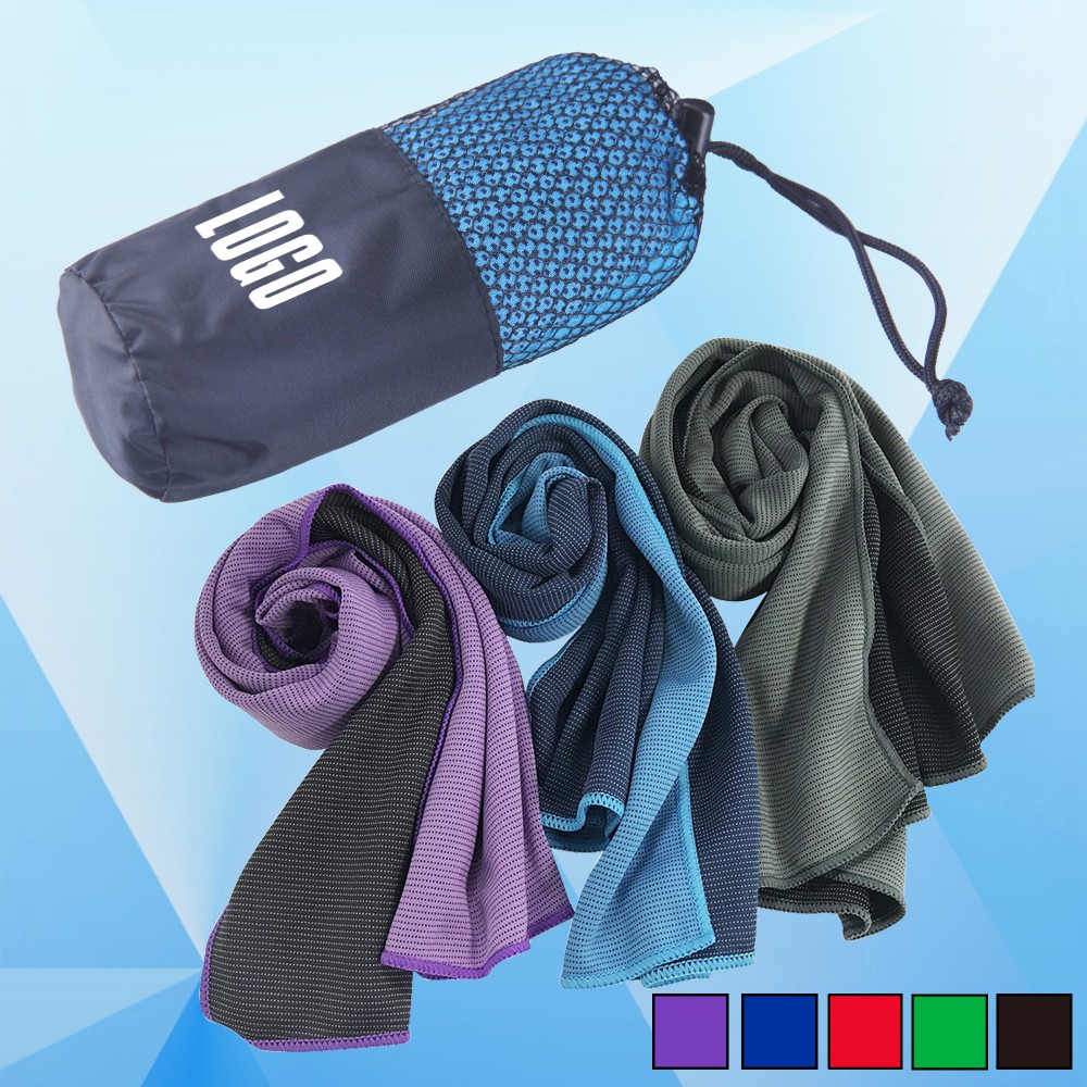 Microfiber Quick Dry & Cooling Towel in Mesh Pouch Logo Branded