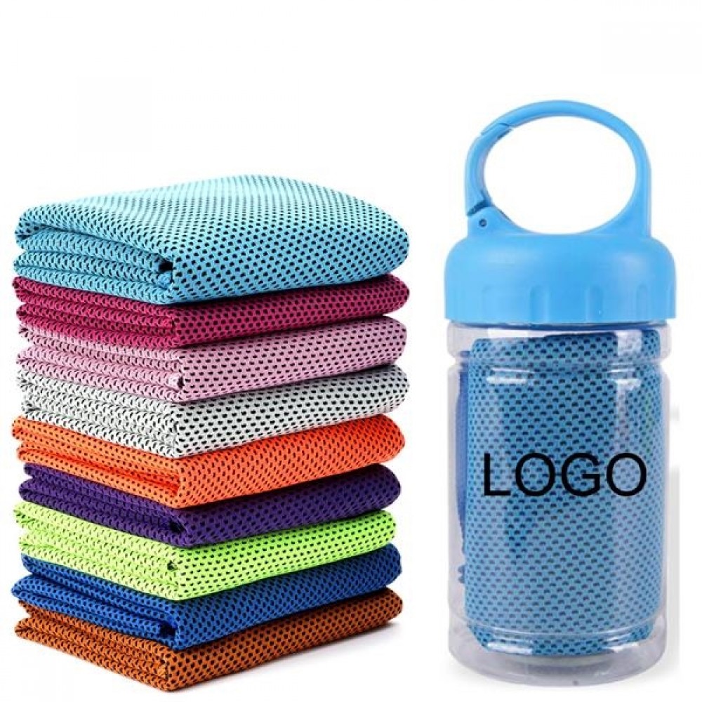Cooling Towel in Carabiner Case Logo Branded Cooling Towel in Carabiner Case Logo Branded
