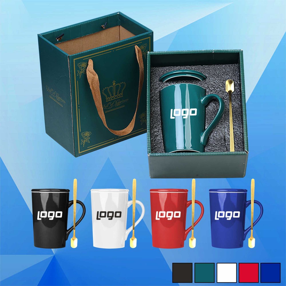 Logo Branded 14 Oz Coffee Ceramic Cups Gift Set