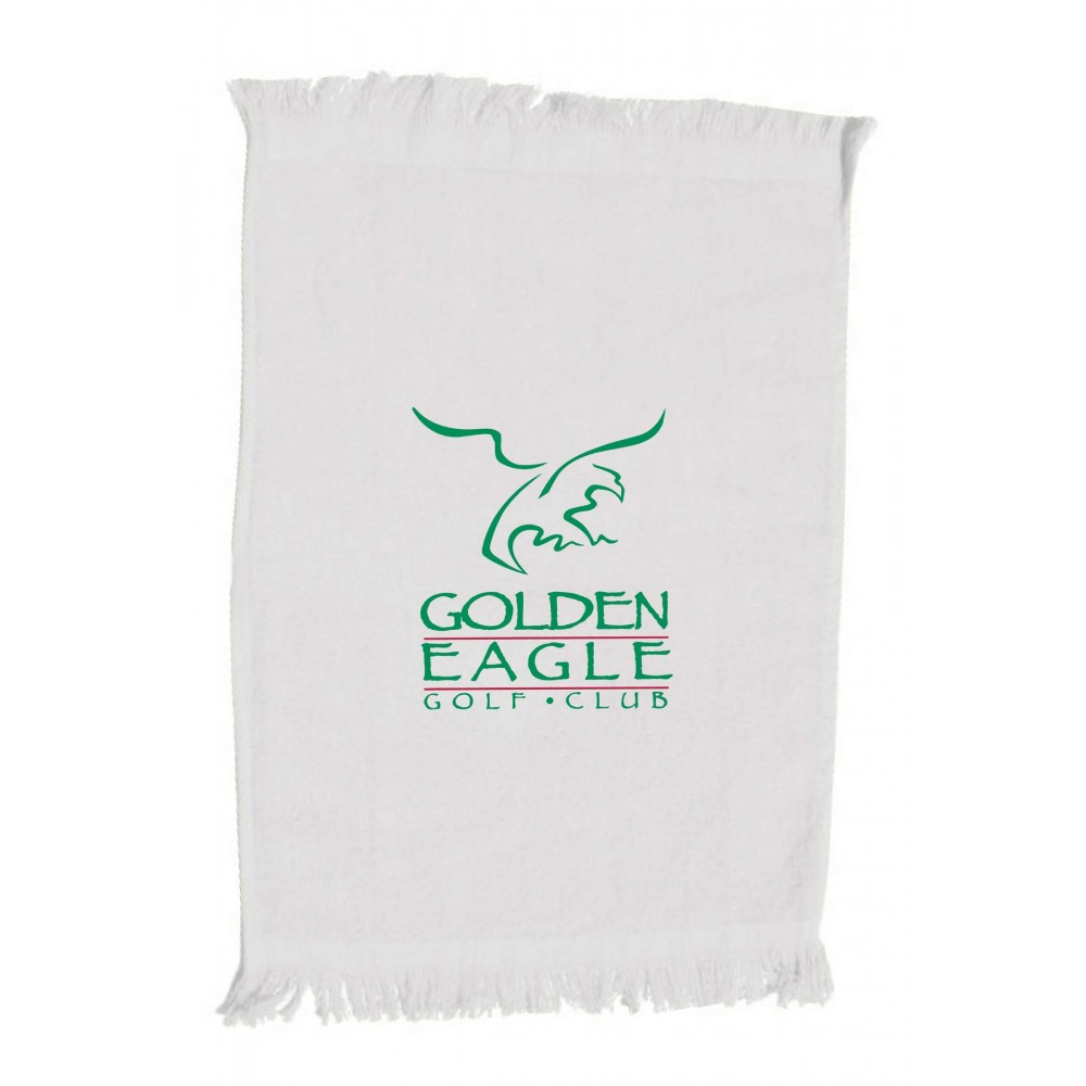 White Fringed Velour Fingertip Towel - 1 Color (11"x18") Custom Imprinted