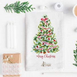 Custom Imprinted White Vintage Flour Sack Towel Christmas design