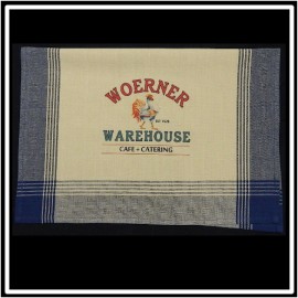 Custom Imprinted Navy/Tea Dyed Plaid Kitchen Towel with Custom Print