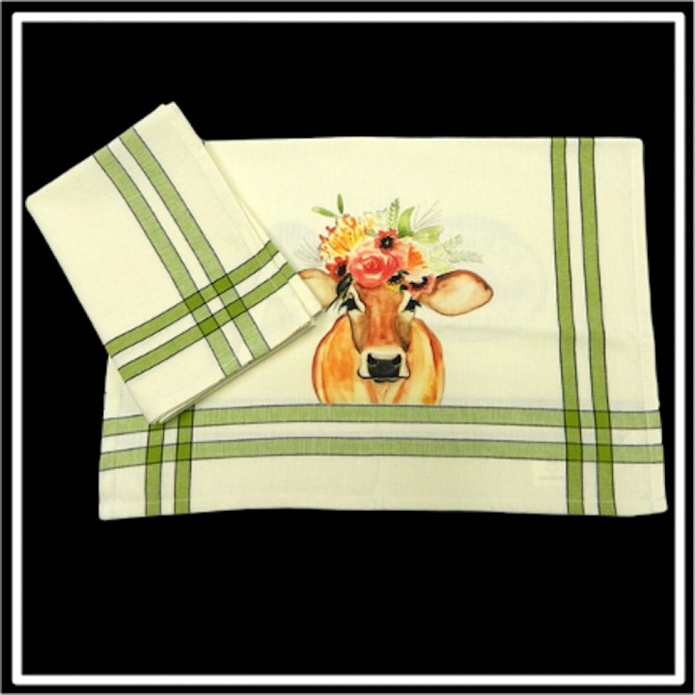 Custom Embroidered Lime/Black Double Stripe Kitchen Towel - 20"x28"