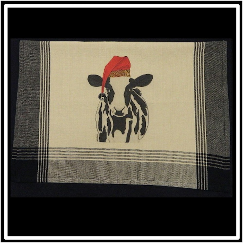 Black/Tea Dyed Plaid Kitchen Towel with Custom Print Custom Embroidered