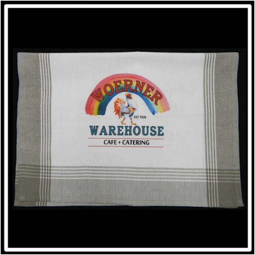 Custom Embroidered Taupe/White Plaid Kitchen Towel with Custom Print