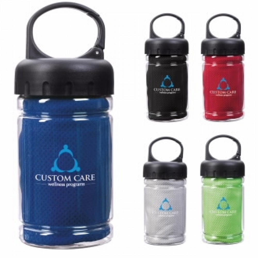 Logo Branded Good Value Carabiner Bottle w/Cooling Towel Logo Branded Good Value Carabiner Bottle w/Cooling Towel