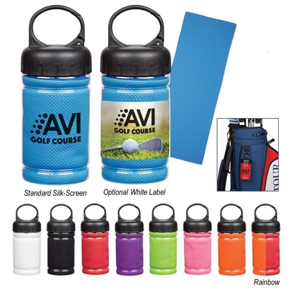 Custom Embroidered Cooling Towel In Carabiner Case Custom Embroidered Cooling Towel In Carabiner Case