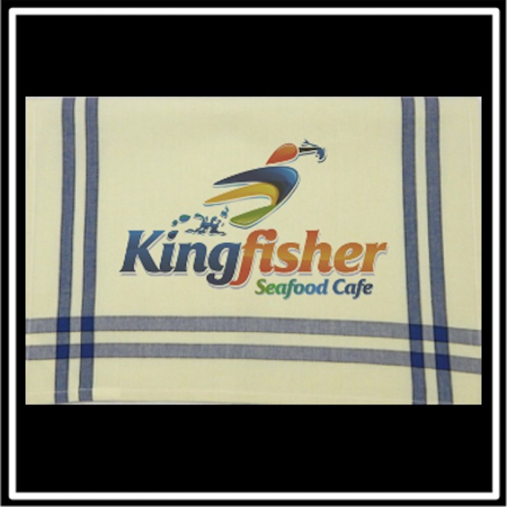 Blue/Black Double Stripe Kitchen Towel - 20"x28" Custom Embroidered