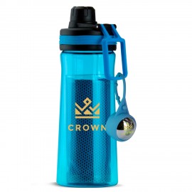Custom Imprinted 27 Oz. Tritan Water Bottle w/Silicone Carabiner Lip Balm w/Cooling Towel Kit