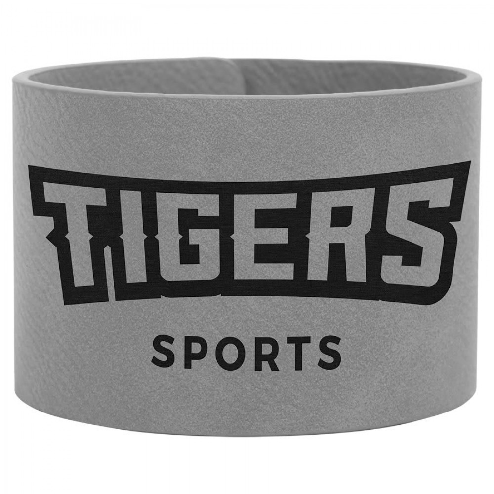 9.5" x 2" Gray Leatherette Cuff Bracelet Logo Printed 9.5" x 2" Gray Leatherette Cuff Bracelet Logo Printed
