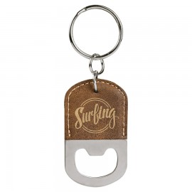 Custom Imprinted Oval Rustic/Gold Leatherette Bottle Opener Keychain