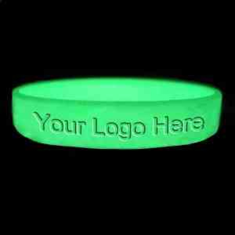 1/2" Glow-in-the-Dark Debossed Silicone Wristbands Logo Printed