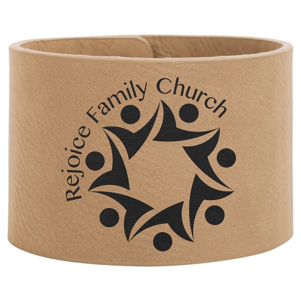 9.5" x 2" Light Brown Leatherette Cuff Bracelet Custom Imprinted 9.5" x 2" Light Brown Leatherette Cuff Bracelet Custom Imprinted