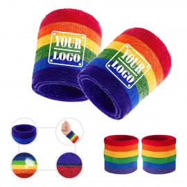 Logo Branded Rainbow Poly-Cotton Sweat Wristband