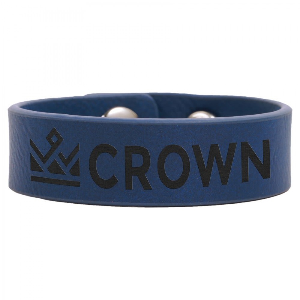 8.5" x.75" Blue/Black Leatherette Youth Cuff Bracelet Custom Branded 8.5" x.75" Blue/Black Leatherette Youth Cuff Bracelet Custom Branded