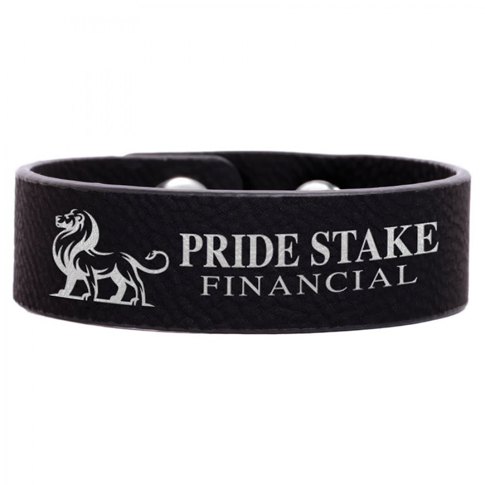 Custom Printed 8.5" x.75" Black/Silver Leatherette Youth Cuff Bracelet Custom Printed 8.5" x.75" Black/Silver Leatherette Youth Cuff Bracelet