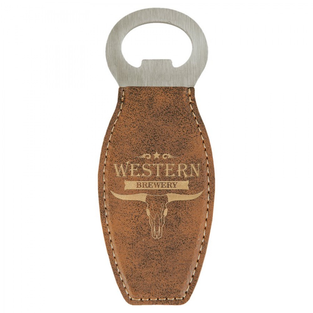 Logo Branded Rustic/Gold Leatherette Bottle Opener with Magnet