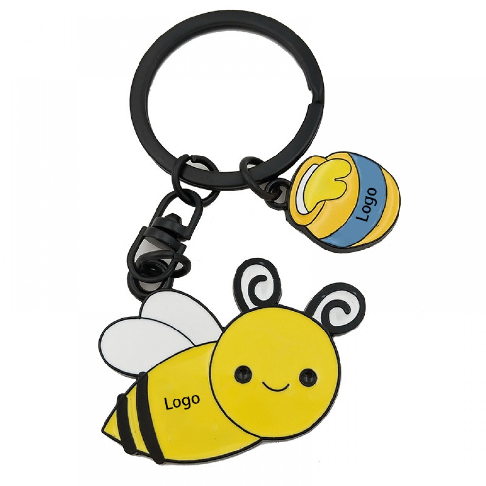 Creative Honeybee Shape Metal Key Chain with Wristband Logo Printed