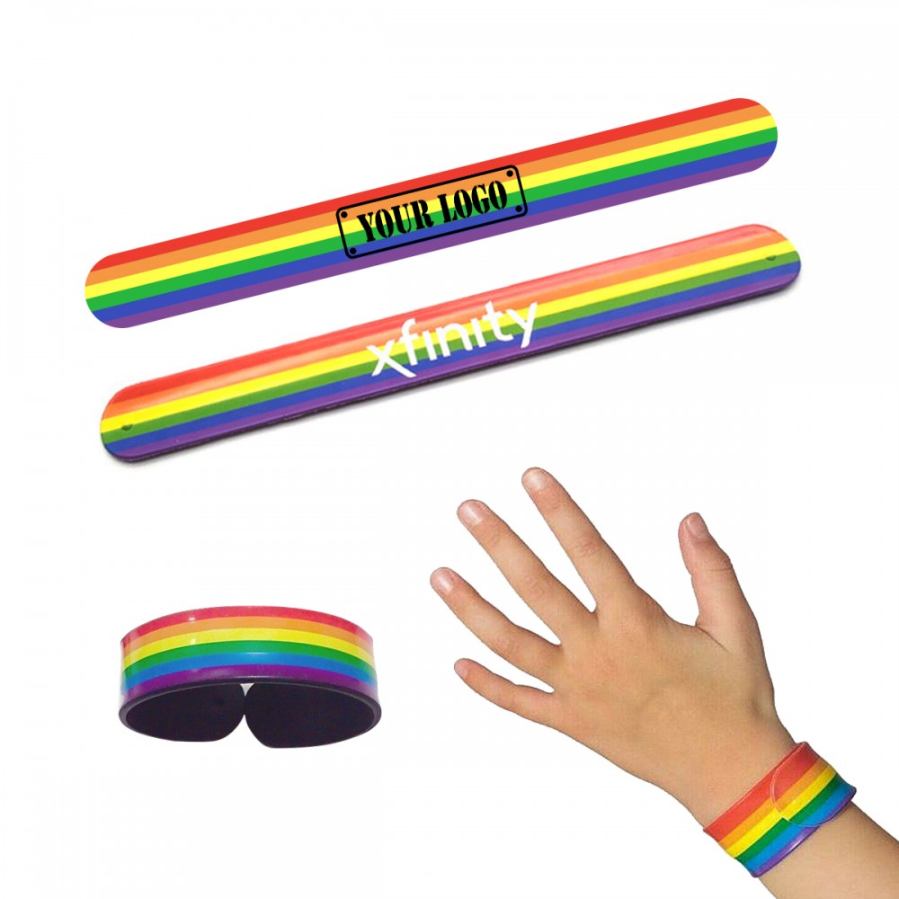 Logo Branded Rainbow Silicone Slap Bracelet